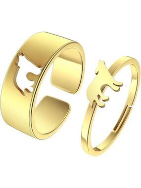 Wolf gold 2Pcs Matching Cute Animals Promise Engagement Ring